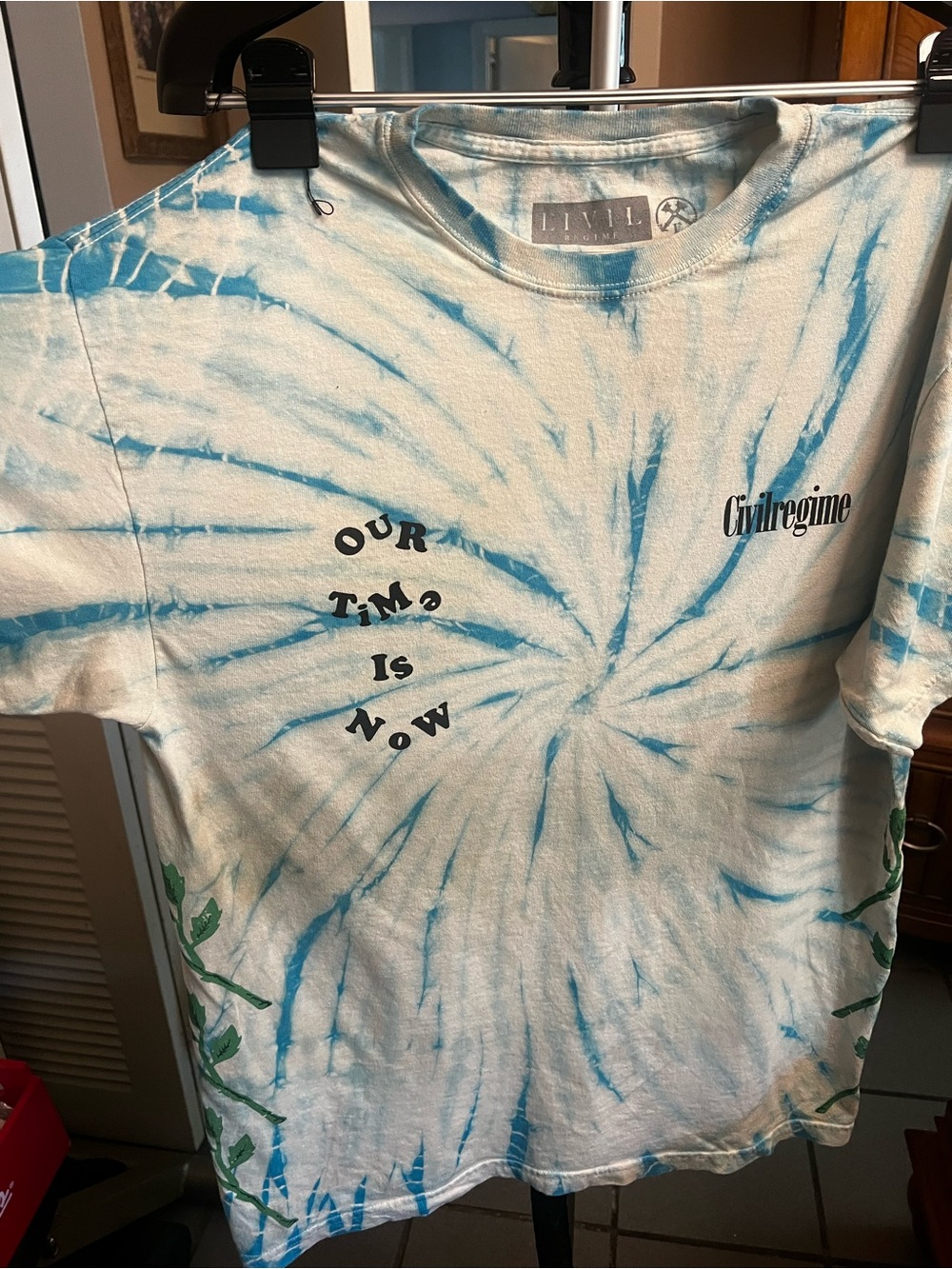 Civil Regime Menโs Oversided Blue Tie-Dye Short Sleeve Tee - 'Our Time Is Now'